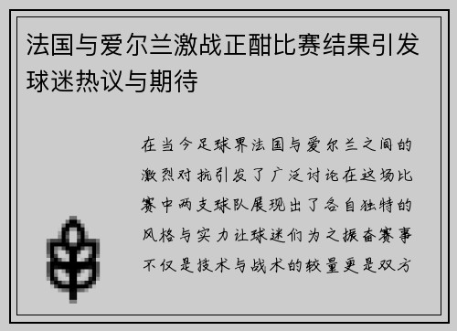 法国与爱尔兰激战正酣比赛结果引发球迷热议与期待